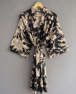 Robe longue décontractée pour femme en coton indien 100% avec imprimé tigre fait main, style kaftan, tenue d'été ethnique - Product Image 4