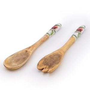 Cubertería de Madera para Servir y Comer con Detalles de Acero Espejado, Pintada a Mano y Tallada en Madera de Mango, Acacia y Pino para Catering - Product Image 4