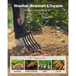 Forca da Giardinaggio Robusta a 5 Denti con Manico in Metallo e Legno, Forca da Giardinaggio 41 con Impugnatura a Y, Forca per Scavare in Acciaio Forgiato - Product Image 1