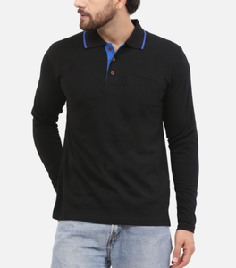 Polo pour hommes à manches longues, coupe classique, avec empiècements contrastants, logo personnalisé OEM, en piqué 50% coton/50% polyester, 220 GSM, vente en gros - Product Image 5