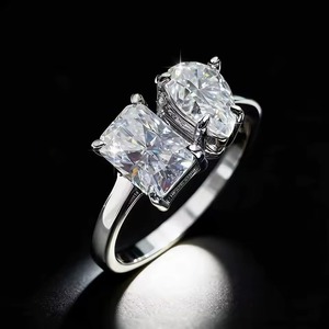 10k White Gold 3-Carat VVS Moissanite Toi et Moi Radiant & Pear Diamond RING - Product Image 1