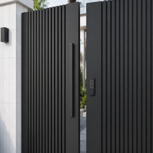 Puerta Metálica Vertical Moderna con Listones Negros, Puerta de Seguridad para Entrada de Villa de Lujo, Puerta Peatonal con Acceso por Teclado, Uso en Exteriores - Product Image 3