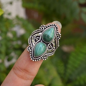 Malachite <b>Silver</b> <b>Ring</b> <b>925</b> Sterling <b>Silver</b> Handmade Jewelry Elegant Statement <b>Ring</b> for Her Gift for Women - Product Image 1
