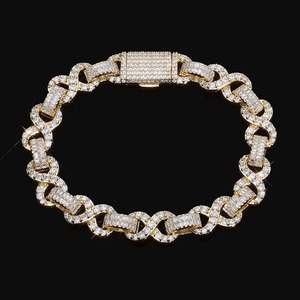 Mens Rhodium Plated 925 Silver Moissanite <b>Infinity</b> Link Hiphop <b>Bracelet</b> Iced Baguette Stone Luxury Statement Jewellery - Product Image 1
