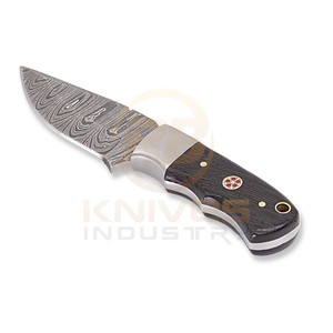 Couteau de chasse à lame fixe en acier Damas, pointe tombante, manche en bois, qualité industrielle, épaisseur 0,6 mm - Product Image 1