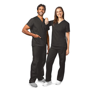 Unisex Dark Gray Eco-Friendly <b>Scrub</b> Set 100% Cotton Denim Woven Hospital Uniforms Needle Detection Pants V-Neck Top Customized - Product Image 4