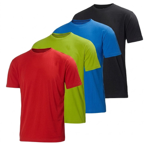 Camiseta de Punto de Manga Corta con Cuello Redondo y Color Sólido para Hombre, Corte Regular, Informal, Teñida, Roja, Verde, Azul, Negra - Product Image 4