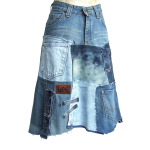 Falda vaquera de retazos vintage estilo urbano fabricación de prendas de alta gama proveedor de fábrica vietnamita MOQ 50 piezas - Product Image 1