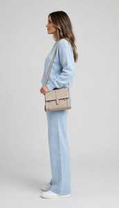 Ensemble de détente en tricot bleu clair pour femme, pull à col rond et pantalon large, survêtement décontracté - Product Image 2