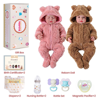 Poupées Reborn Babeside Lucy Carina 20 pouces jumelles avec tenue d'ours en peluche, corps en tissu, mini jouet doux, vente en gros d'usine OEM