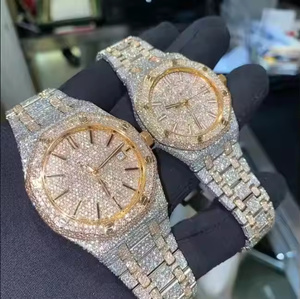 Montre de luxe pour homme en quartz avec diamants Moissanite, style premium, entièrement sertie, montre-bracelet de luxe simple avec diamants Moissanite - Product Image 1