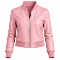 Blouson Bomber en Cuir d'Agneau Rose pour Femme, Modèle Tendance, Véritable Cuir, Longueur Standard, Fermeture Éclair, Hiver