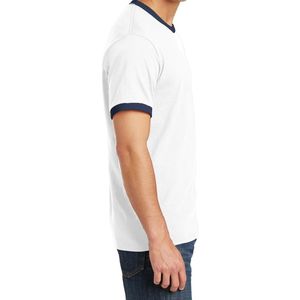 T-shirt personnalisé à manches élastiques et col ras du cou, blanc uni, style rétro, en coton peigné épais et respirant, pour usage quotidien - Product Image 4