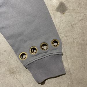Sudadera con capucha y cremallera para hombre, con diseño de ojos llorones y pedrería, estilo streetwear 2026, gris, con gráfico de borde desgastado, forro polar grueso y detalles industriales tipo ojal - Product Image 3
