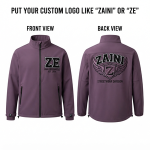 Veste softshell pour homme, 300 GSM, polyester, élasthanne, tissu extensible coupe-vent, couleur violette, logo brodé personnalisé, fermeture éclair intégrale - Product Image 1