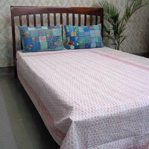 Cotton Kantha Twin Size <b>Throw</b> Quilt 150x220 cm Hand Block Printed Hand Embroidered Indian Handmade Bedspread Boho Home Decor Set - Product Image 5