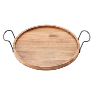 Nueva bandeja de servicio de madera con acabado redondo y Escudero Fabricante Diseño hecho a mano Decoración del hogar Bandeja de servicio de madera de la India - Product Image 1