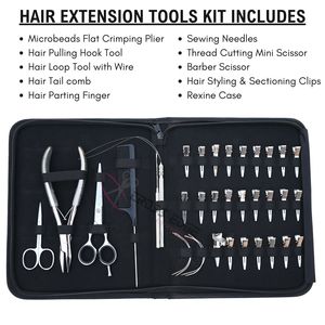 Kit de herramientas todo en uno para extensiones de cabello plateadas con alicates de crimpado de microenlaces, tijeras para cortar hilos, agujas de coser en estuche de almacenamiento - Product Image 2