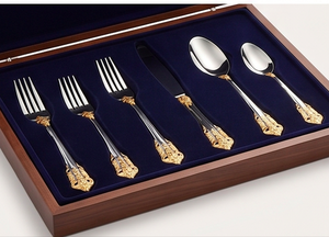 Elegante Juego de Cubiertos de Acero Inoxidable con Detalles en Dorado, Acabado Espejo, Apto para Lavavajillas, para Bodas y Cenas - Product Image 6
