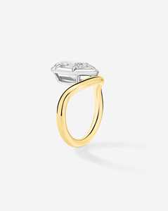 Bague de fiançailles ovale en or massif 14 carats avec diamant de laboratoire serti à griffes géorgiennes ondulées, style minimaliste, pour femme, idéale pour demande en mariage ou anniversaire - Product Image 4