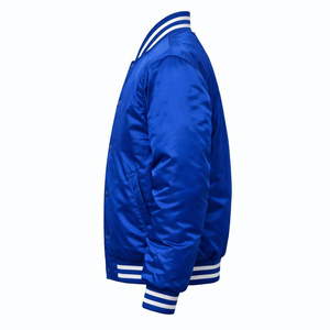 Adult Men's Bomber Satin Jackets Dark Blue Color Street Wear Elastic Cuff Fashion Satin Jacket With OEM Service - Product Image 4