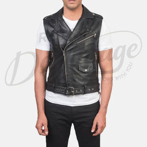 Chaleco de Cuero Negro Premium para Hombre, Estilo Motero, Corte Ajustado, Chaleco de Moto sin Mangas, Chaqueta de Cuero Sintético con Cinturón - Product Image 3