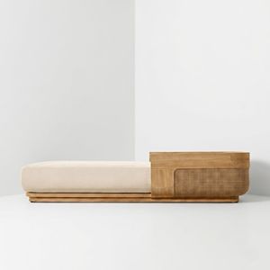 Chaise longue en teck pour projets hôteliers, villas et piscines, avec lit de jour rembourré en bois massif et panneaux en rotin, mobilier d'hôtellerie - Product Image 5