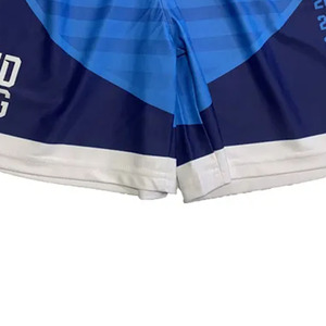 Shorts de Muay Thai personnalisés à séchage rapide pour l'entraînement en arts martiaux, design rayé bleu, polyester respirant - Product Image 2