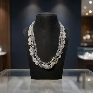 Collar de Diamantes Blancos Estilo Hip Hop, Micropavé, Corte Brillante Redondo, Diamantes Naturales Certificados por GIA, Joyería de Lujo para Mujer, para Bodas - Product Image 1