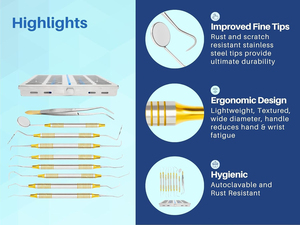 10 PCs Dental Hygienist <b>Tool</b> Kit | Stainless Steel Prophylaxis <b>Teeth</b> <b>Cleaning</b> Set with Sterilization Cassette Tray - Product Image 5