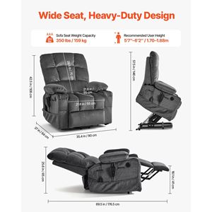 Poltrona Reclinabile Elettrica a Doppio Motore con Funzione di Sollevamento, Massaggio e Riscaldamento per Anziani, Regolazione Infinita delle Posizioni - Product Image 3