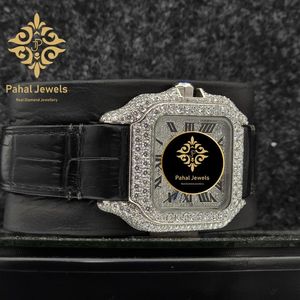 Montre mécanique de luxe avec incrustation de diamants, cadran carré de 38 mm, chiffres romains, bracelet en cuir de 20 mm, réserve de marche, montre-bracelet pour femme - Product Image 4