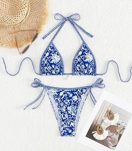 Customized Women's <b>Bikini</b> 2-Piece <b>Set</b> with Halter Neckline V-<b>Strings</b> Floral Pattern in Spandex/Nylon Fabric - Product Image 4