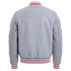 Chaqueta Varsity Gris Claro para Mujer, con Parches Bordados Personalizados, Estilo Detroit Letterman, Bomber Vintage, Ropa de Calle, Secado Rápido - Product Image 2
