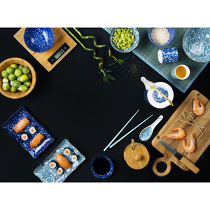 Plateau de service Excelsa pour sushis en porcelaine Fiori 20x12x2,5 cm bleu - Product Image 2