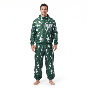 Ensemble de survêtement pour homme avec veste à capuche et pantalon à fermeture éclair imprimé œil de faucon vert - Product Image 5