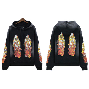 Sudaderas con capucha extragrandes con estampado de diamantes de imitación y efecto desgastado por el sol, personalizadas Glory, para ropa urbana y casual, unisex, venta al por mayor OEM - Product Image 5