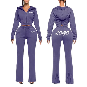 Womens Tracksuits Acid Wash 2 Piece Set Custom Double Zipper Windproof Jacket Sport Pants Track Suit Winter for Women - Product Image 1