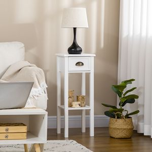 Tavolino Laterale Alto a 2 Ripiani con Cassetto, Comodino Sottile Salvaspazio, Tavolo Consolle Stretto con Maniglia in Metallo per Soggiorno - Product Image 2