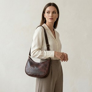 Women Genuine Leather Durable Single <b>Small</b> Crescent Crossbody Bag Minimalist Half Moon Shoulder Handbag for Travel Dark Brown - Product Image 5