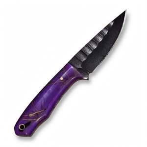 Cuchillo de Cocina Artesanal de Acero al Carbono Forjado con Mango de Resina Morada Marmoleada - Product Image 3