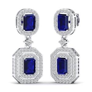 REYES - Pendientes de Oro Sólido de 14K con Diseño Clásico, Diamantes en Forma de Gota, Corte Esmeralda, 4.24 Quilates, Zafiro Azul, Joyería para Fiestas - Product Image 5