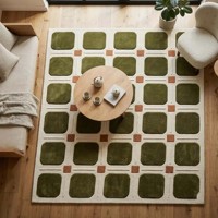 Tapis vert uni moderne géométrique tufté à la main, tapis en laine doux et luxueux, tapis décoratif contemporain pour salon et chambre à coucher