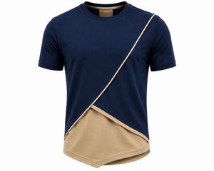 T-shirt à manches courtes pour homme, color-block, avec bordure contrastée, col rond, coupe décontractée, tissu tricoté - Product Image 1