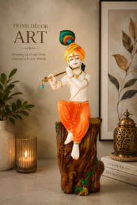 EOB International Handmade Resin Sitting Lord Krishna Tree <b>Statue</b> Traditional Design <b>Religious</b> Art Home Decor Diwali Wedding - Product Image 1