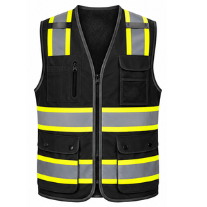 Chaleco de seguridad negro de alta visibilidad, reflectante, para trabajadores de carreteras, fabricante personalizado, ropa de trabajo al por mayor, uniforme de protección. - Product Image 1