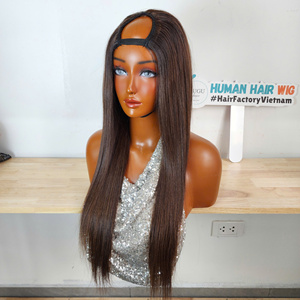 U Part Wig Bone straight Hair <b>Brown</b> Color 100% Vietnamese Virgin Human Hair <b>Medium</b> Cap for Women - Product Image 4