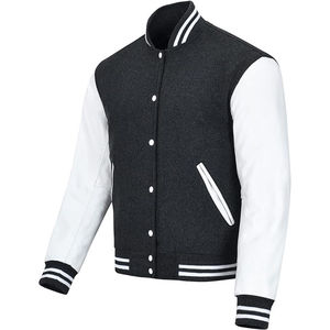 Classic Unisex Geometric Patchwork Hooded Letterman Varsity Jacket Canvas Rib Knit Cuffs Contrast Sleeves Front Soft Lining - Product Image 2