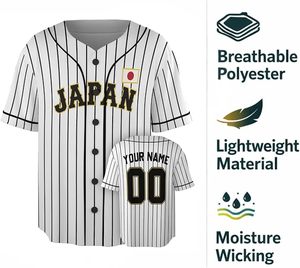 Maillot de baseball japonais personnalisé - Chemises de sport personnalisées avec nom et numéro pour la fierté japonaise - Cadeaux uniformes de softball pour hommes, femmes et enfants - Product Image 2