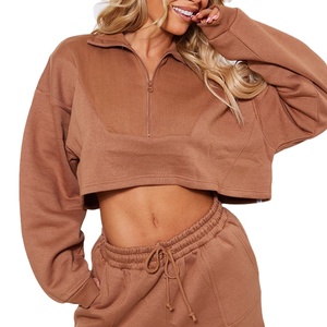 Femmes Logo personnalisé surdimensionné pull hauts 2025 à manches longues quart fermeture éclair sweats à capuche contraste couleur culture décontracté hiver - Product Image 1
